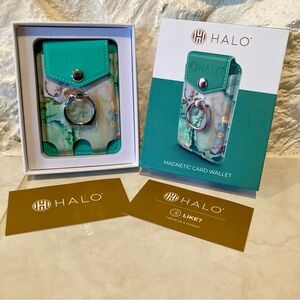RARE COLOR NIB HALO Teal Marble Magnetic Card Wallet with Ring